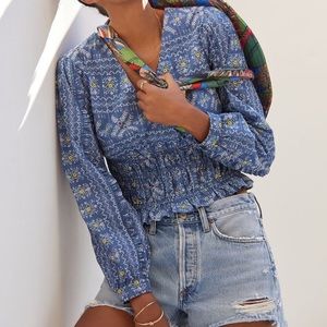 Anthropologie Embroidered Smocked Blouse NWT Size M